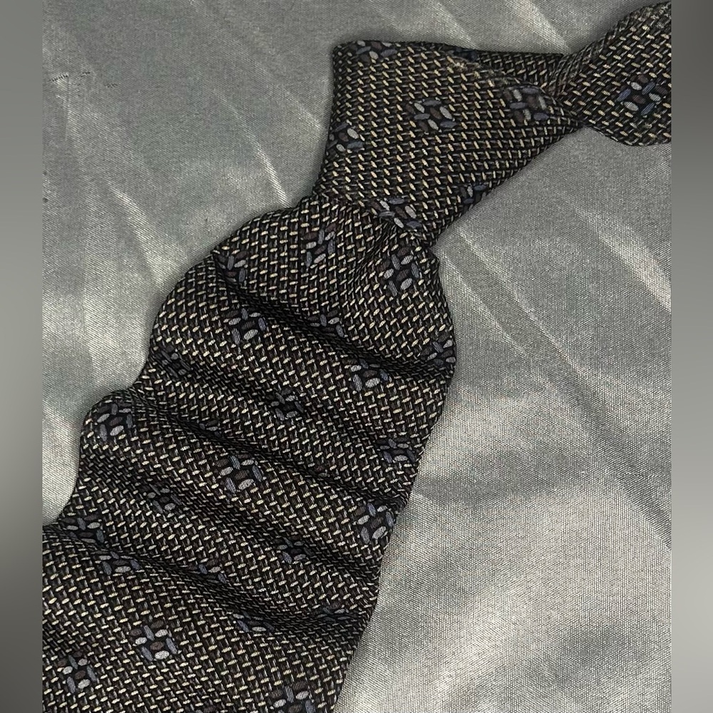Men’s Missoni Vintage Vtg 90s Blue Black Geometric Silk Logo Necktie Tie